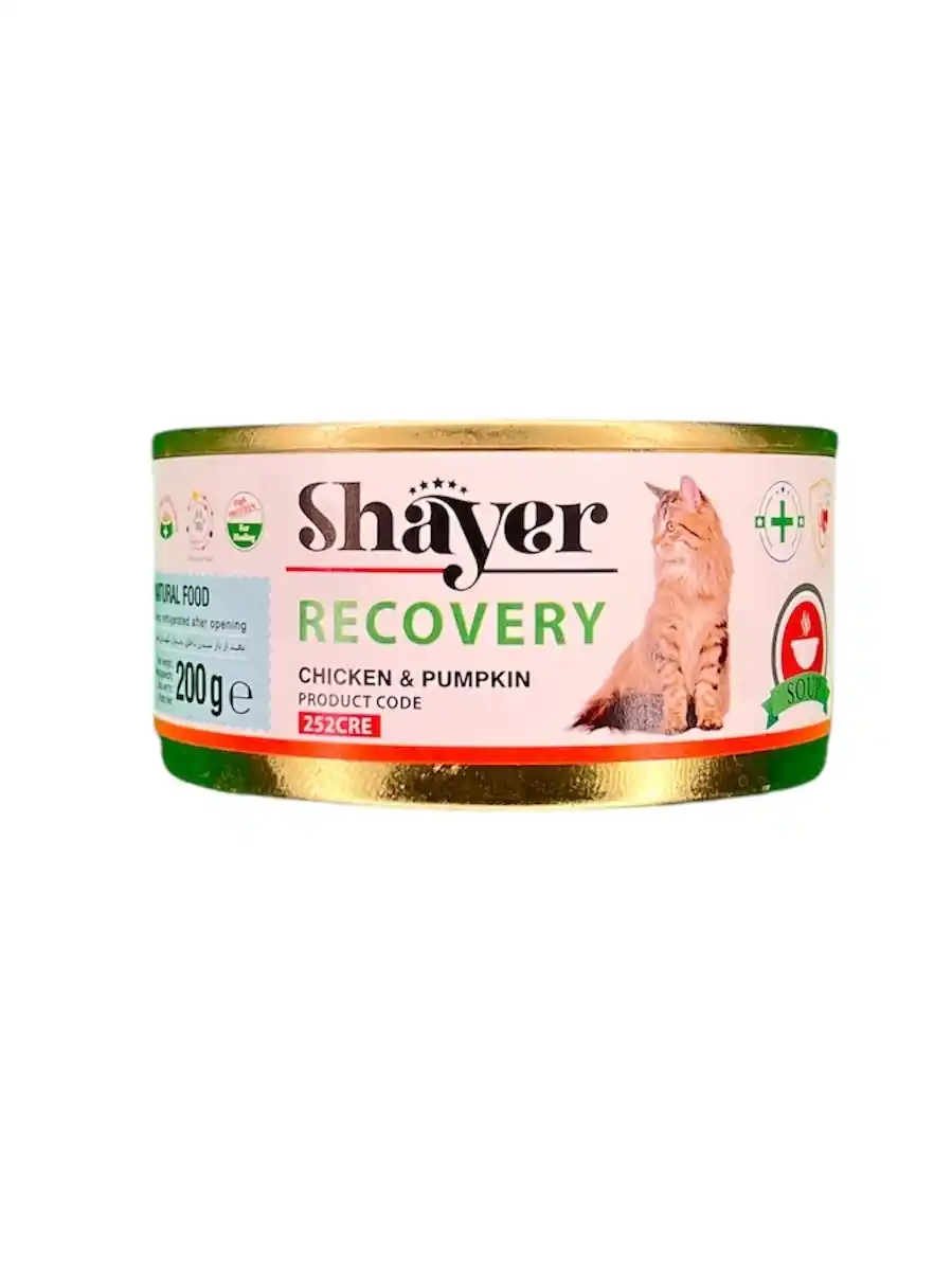 کنسرو گربه شایر ریکاوری با طعم مرغ و کدو، غذای سالم بدون افزودنی برای بهبود سلامت گربه‌ها